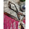 Pink Designer Leather Headstall & Fringe Breast Collar Set