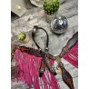 Pink Designer Leather Headstall & Fringe Breast Collar Set