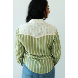Howdy Hanny Olive Stripe Pearl Snap Rodeo Shirt