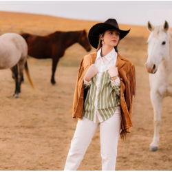 Howdy Hanny Olive Stripe Pearl Snap Rodeo Shirt