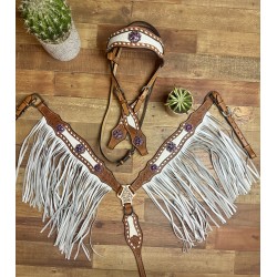 Pink Bling Ponderosa Headstall and Fringe Breast Collar Set