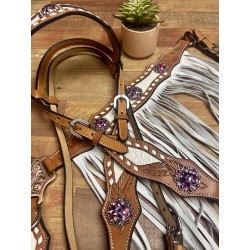 Pink Bling Ponderosa Headstall and Fringe Breast Collar Set
