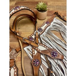 Pink Bling Ponderosa Headstall and Fringe Breast Collar Set