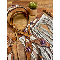 Pink Bling Ponderosa Headstall and Fringe Breast Collar Set