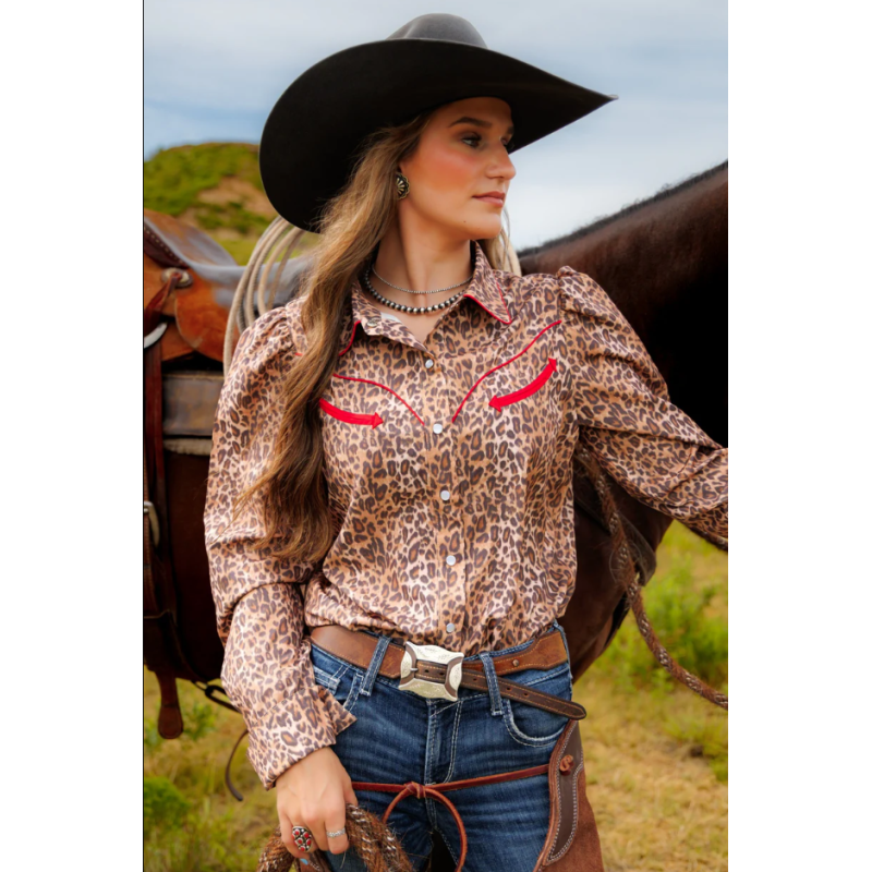 Howdy Hanny Leopard Pearl Snap Rodeo Shirt