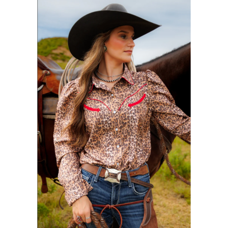 Howdy Hanny Leopard Pearl Snap Rodeo Shirt