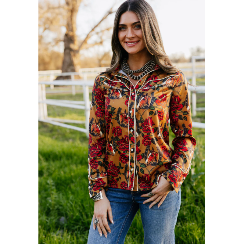 Rodeo Quincy Horses and Horseshoes Button Up