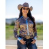 Cowgirl Tuff Pullover Button Up Tan and Sky Paisley