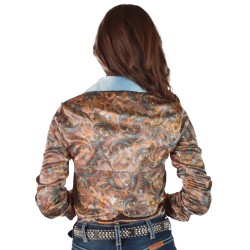 Cowgirl Tuff Pullover Button Up Tan and Sky Paisley