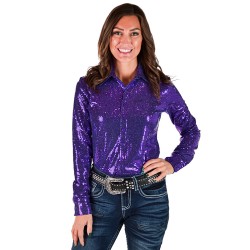 Cowgirl Tuff Pullover Button Up Purple Sequin