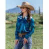 Cowgirl Tuff Pullover Button Up Teal and Mint Satin w/ Boot Stitch