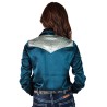 Cowgirl Tuff Pullover Button Up Teal and Mint Satin w/ Boot Stitch