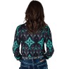 Cowgirl Tuff Pullover Button Up Turquoise and Black Pattern