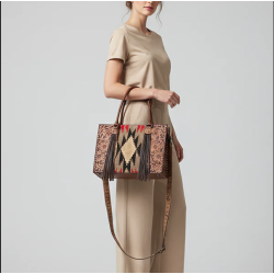American Darling tooled leather aztec wool tote bag