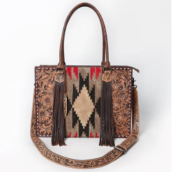 American Darling tooled leather aztec wool tote bag
