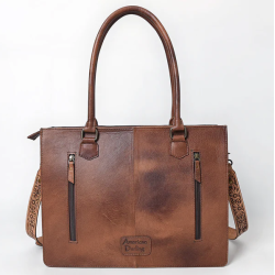 American Darling tooled leather aztec wool tote bag