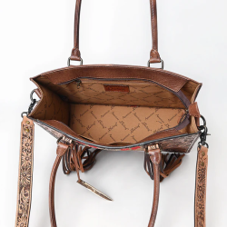 American Darling tooled leather aztec wool tote bag