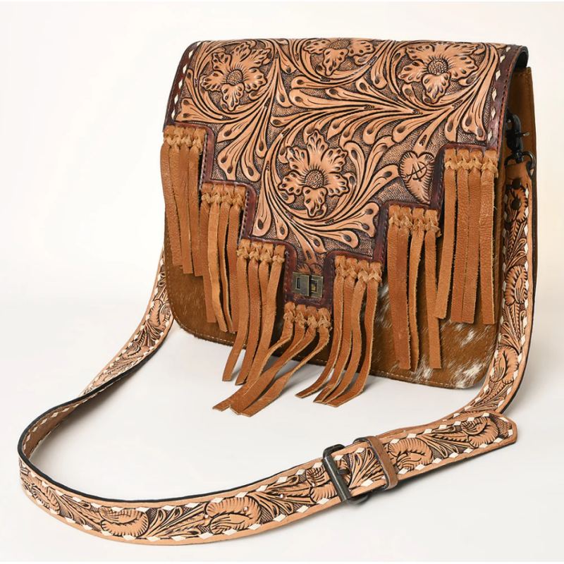 American Darling Cowhide and tooled leather bag