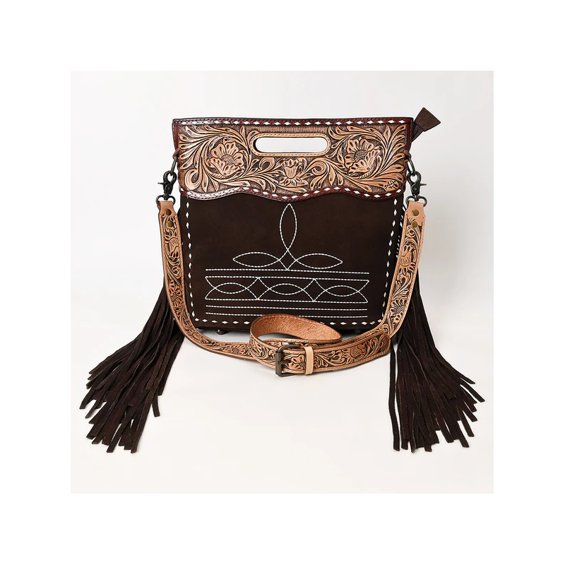 American Darling boot stitch brown suede bag