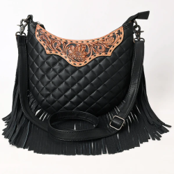 American Darling Quilted Crossbody Hobo Hand-Tooled Yoke Fringe Bag