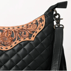 American Darling Quilted Crossbody Hobo Hand-Tooled Yoke Fringe Bag