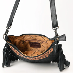 American Darling Quilted Crossbody Hobo Hand-Tooled Yoke Fringe Bag
