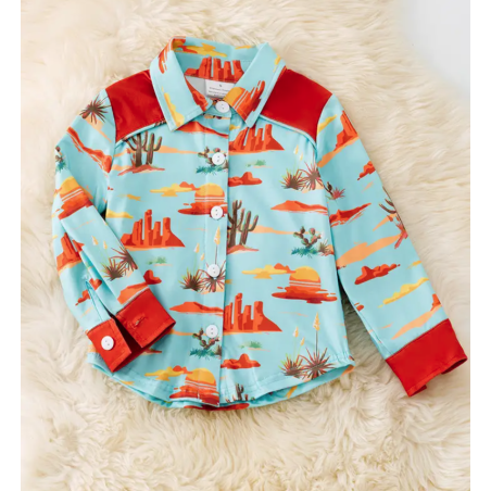 Kids Brown Desert Print Button Down Shirt
