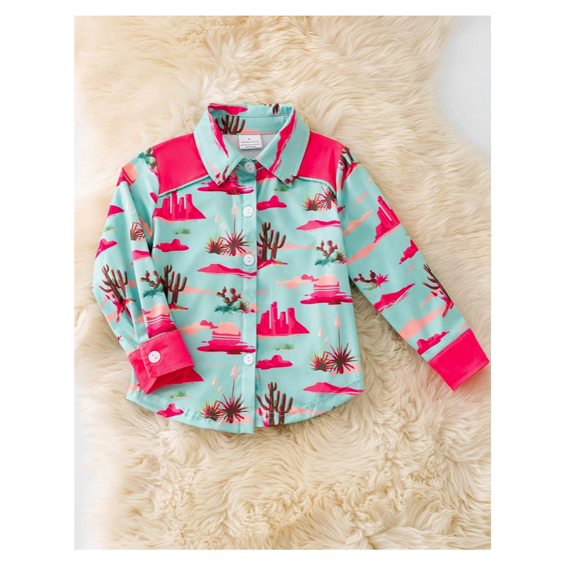 Kids Pink Desert Print Button Down Shirt