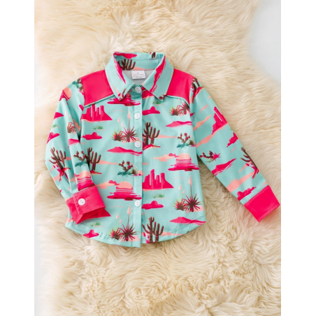 Kids Pink Desert Print Button Down Shirt