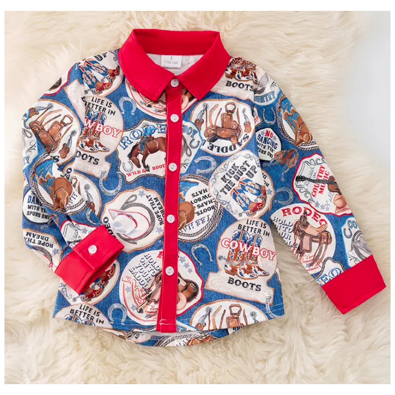 Kids Rodeo Print Button Down Shirt