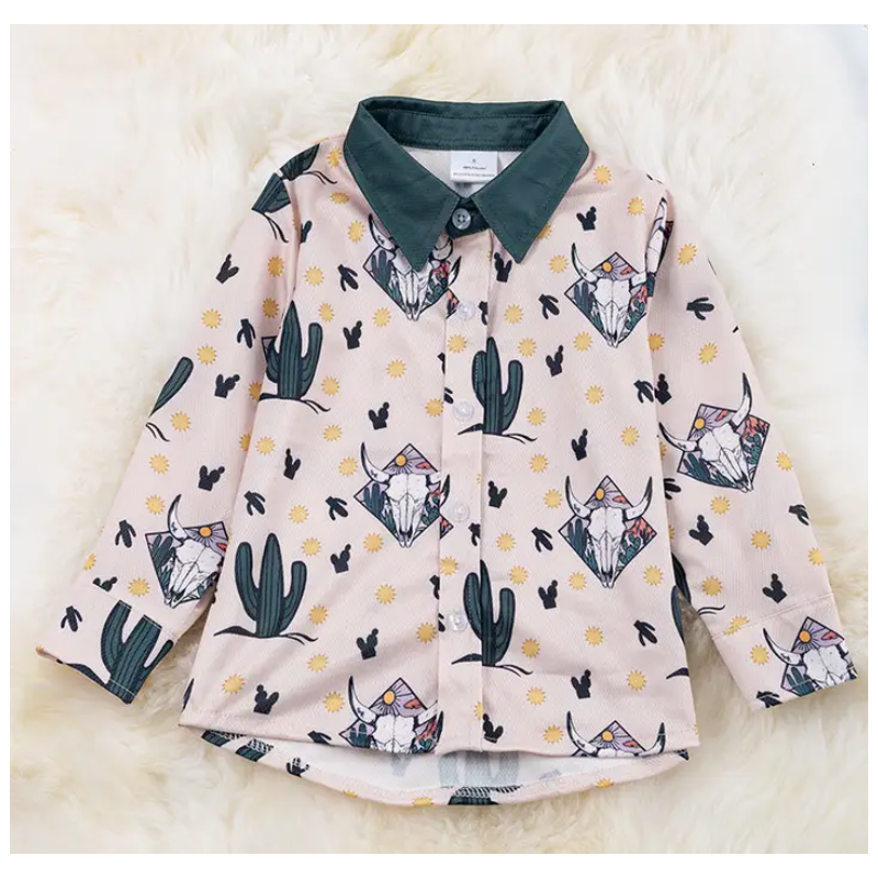Kids Cowskull Print Button Down Shirt