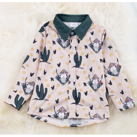 Kids Cowskull Print Button Down Shirt