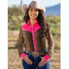 Cowgirl Tuff Pullover Button Up Pink Shimmer and Leopard Pattern
