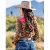 Cowgirl Tuff Pullover Button Up Pink Shimmer and Leopard Pattern