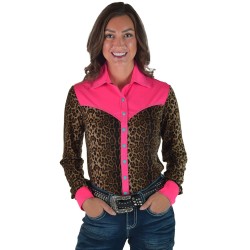 Cowgirl Tuff Pullover Button Up Pink Shimmer and Leopard Pattern