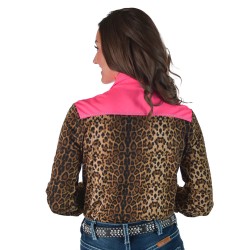 Cowgirl Tuff Pullover Button Up Pink Shimmer and Leopard Pattern