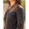 Cowgirl Tuff Pullover Button Up Black Shimmer and Leopard Pattern
