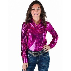 Cowgirl Tuff Pullover Button Up Hot Pink Foil