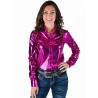 Cowgirl Tuff Pullover Button Up Hot Pink Foil