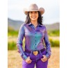 Cowgirl Tuff Pullover Button Up Purple & Teal Foil