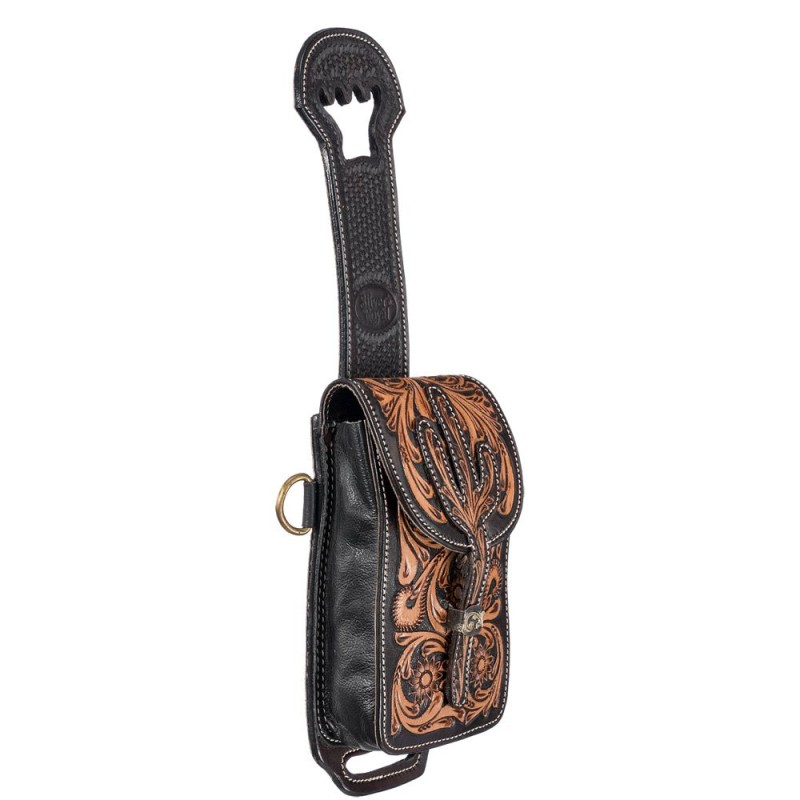Tooled Cactus Leather Rear Cinch/Horn Bag