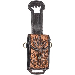 Tooled Cactus Leather Rear Cinch/Horn Bag