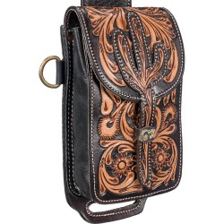Tooled Cactus Leather Rear Cinch/Horn Bag