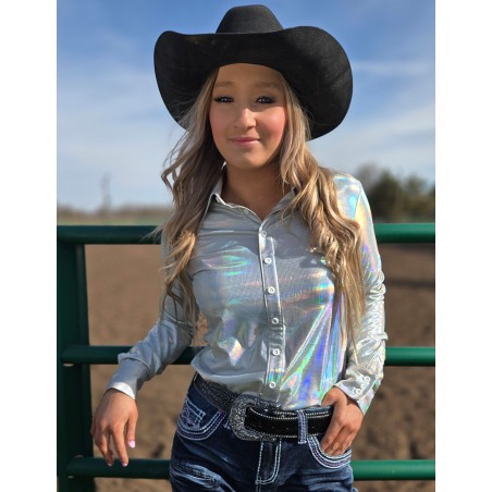 Cowgirl Tuff Pullover Button Up White Holographic
