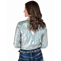 Cowgirl Tuff Pullover Button Up White Holographic