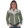 Cowgirl Tuff Pullover Button Up Sage Paisley & Cream Retro