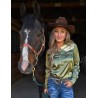 Cowgirl Tuff Pullover Button Up Sage & Vanilla Satin Bootstitch