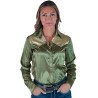 Cowgirl Tuff Pullover Button Up Sage & Vanilla Satin Bootstitch