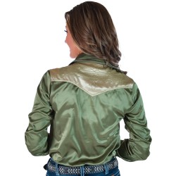 Cowgirl Tuff Pullover Button Up Sage & Vanilla Satin Bootstitch