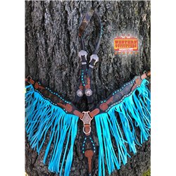 Turquoise Designer Leather Headstall and Breast Collar Set